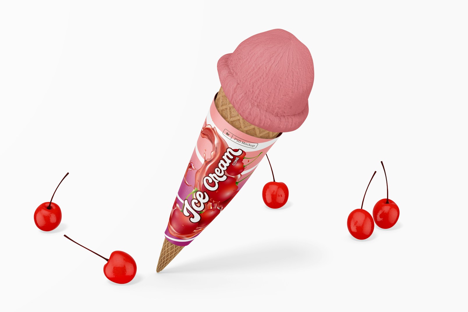 Ice Cream Cone with Cherries Mockup