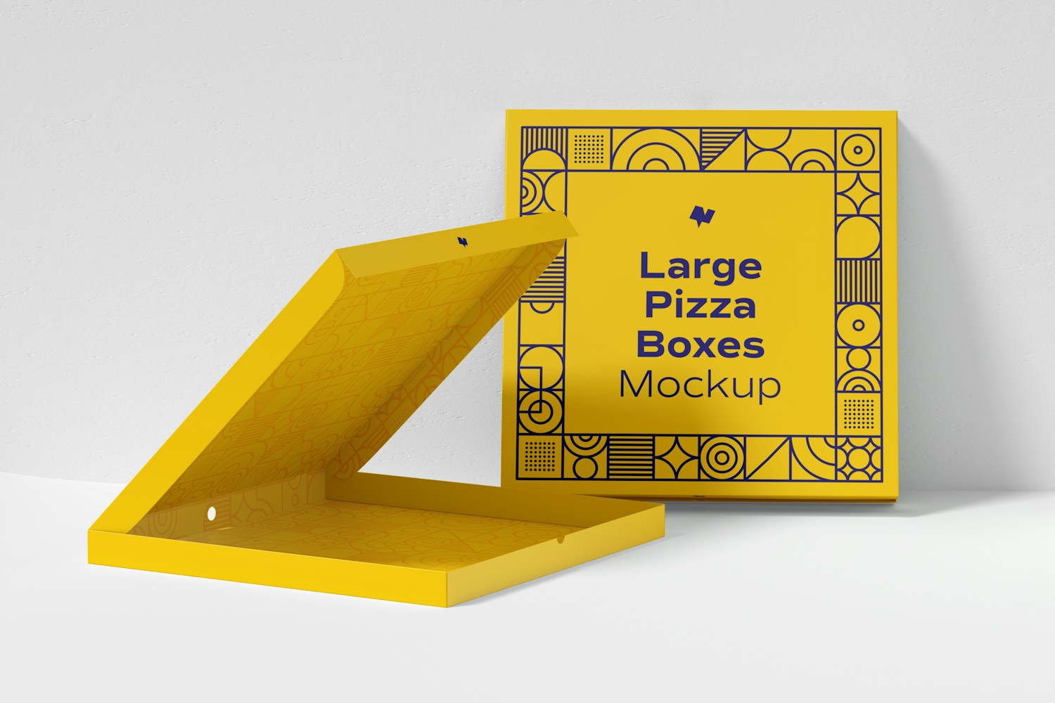 Large Pizza Box Mockup, Leaned Large Pizza Box Mockup, Leaned