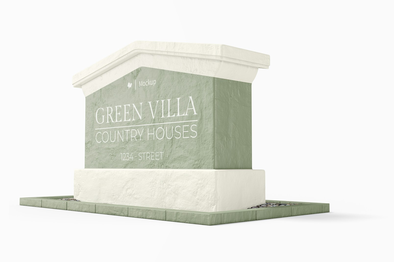 Concrete Address Sign Mockup, Perspective View