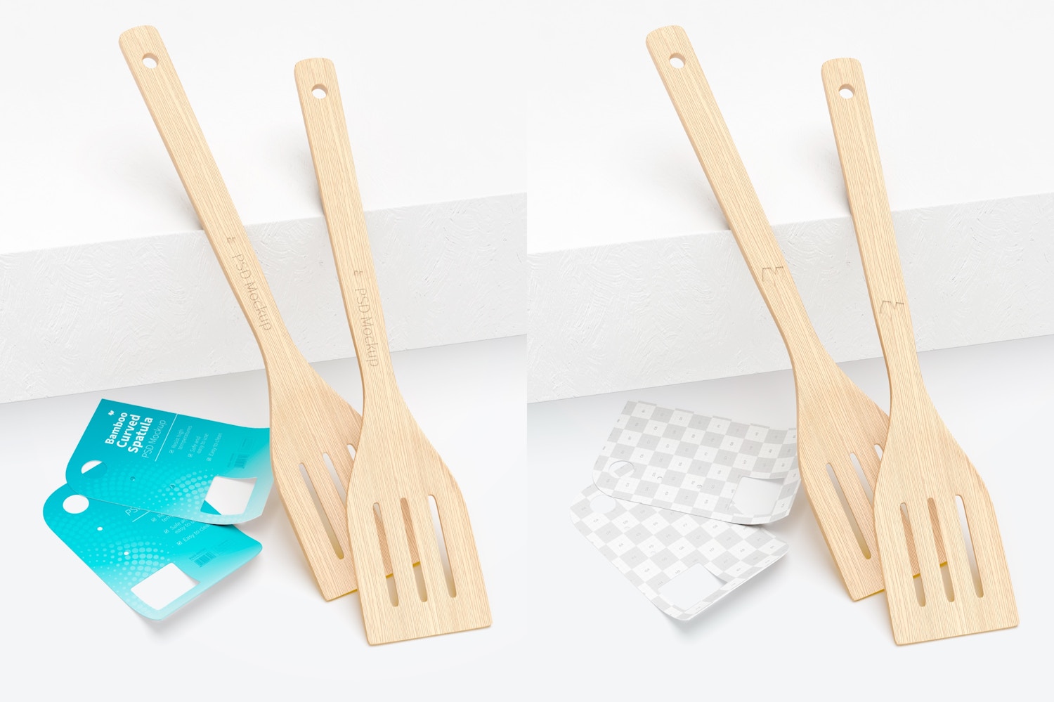 Bamboo Curved Spatula Mockup, Leaned Bamboo Curved Spatula Mockup, Leaned