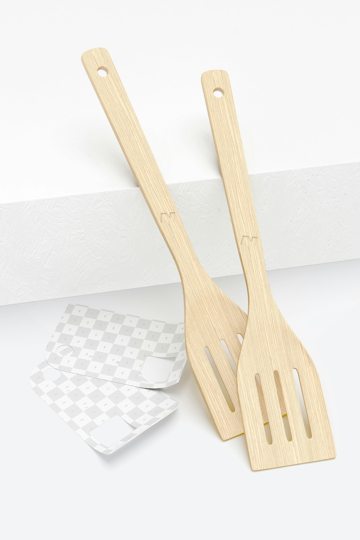 Bamboo Curved Spatula Mockup, Leaned Bamboo Curved Spatula Mockup, Leaned