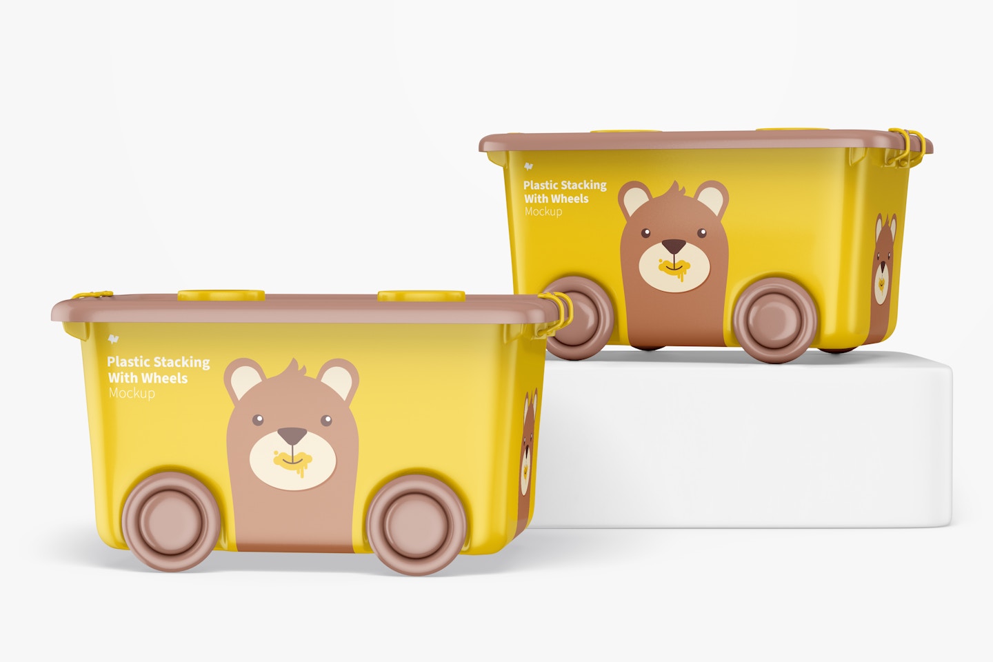 Plastic Stacking Bins with Wheels Mockup, Up and Down