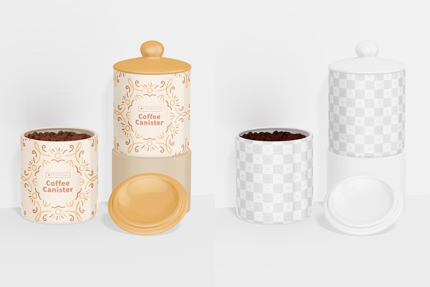 Coffee Canisters Mockup, Front View