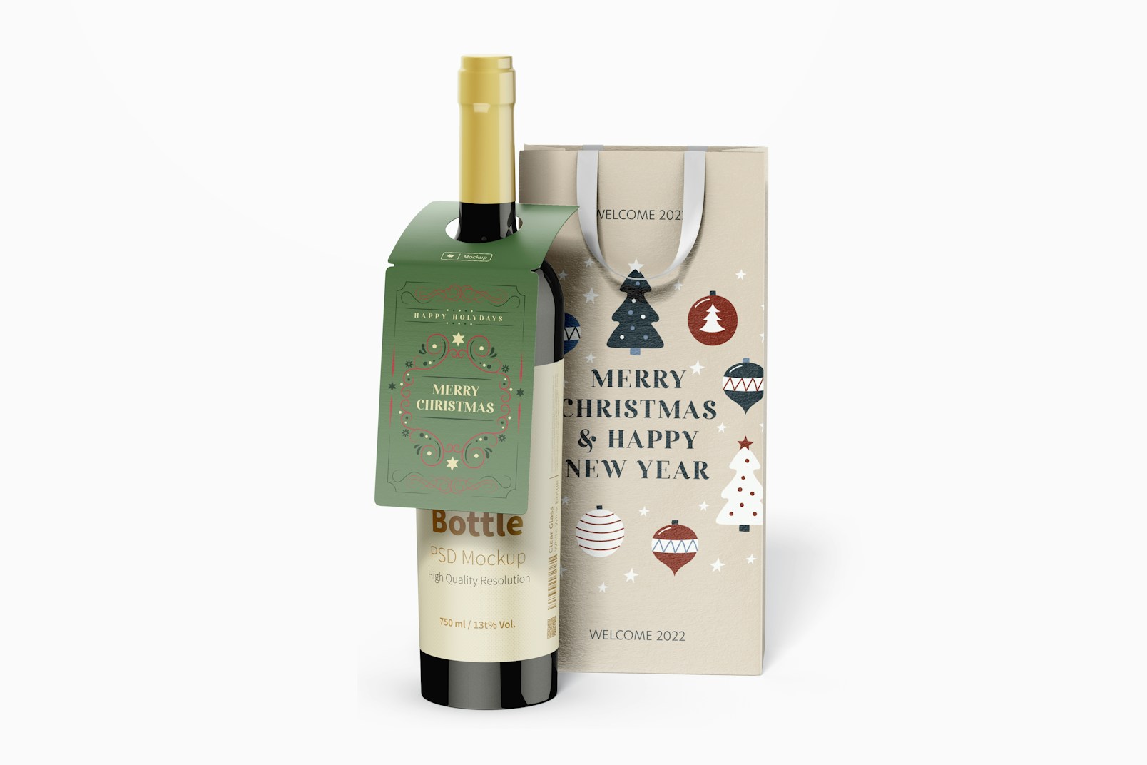 Wine Bottle Gift Tag Mockup, Front View