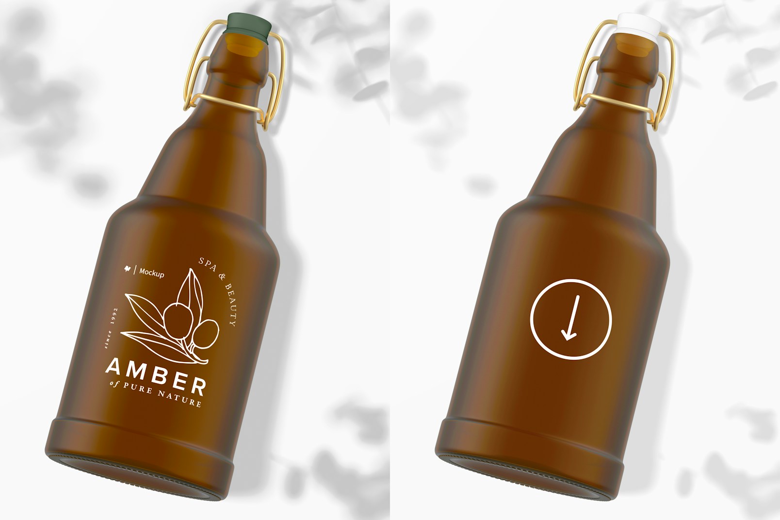 Embossed Amber Bottle Mockup, Top View