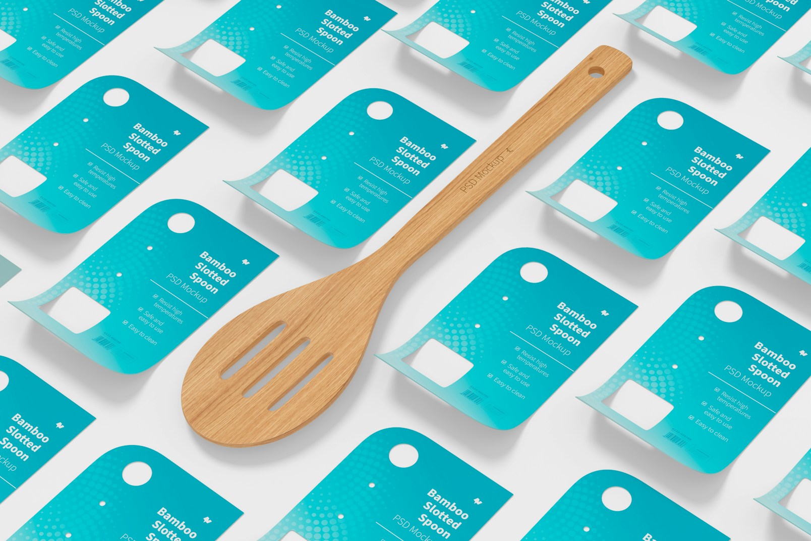 Bamboo Slotted Spoon Mockup, Perspective