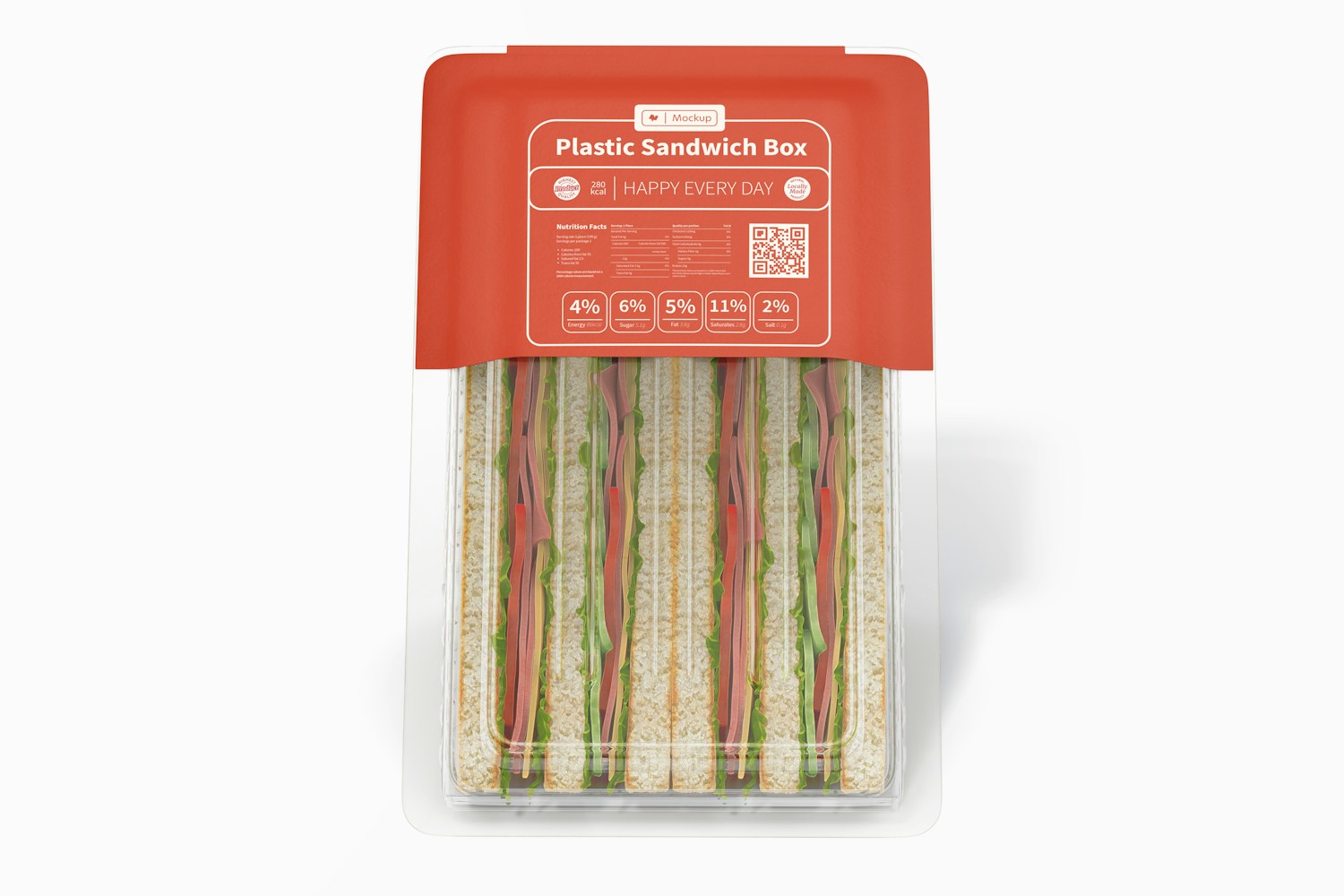 Plastic Sandwich Box Mockup, Front View