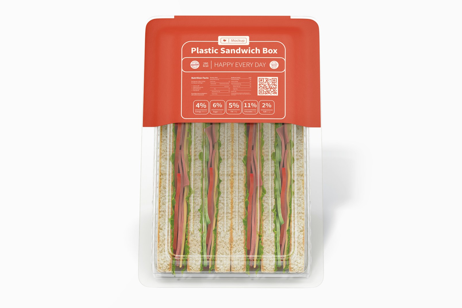 Maqueta de Caja Plástica de Sandwich, Vista Frontal