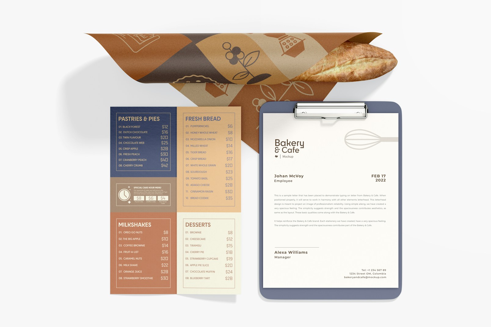 Bakery with Stationery Mockup, Top View