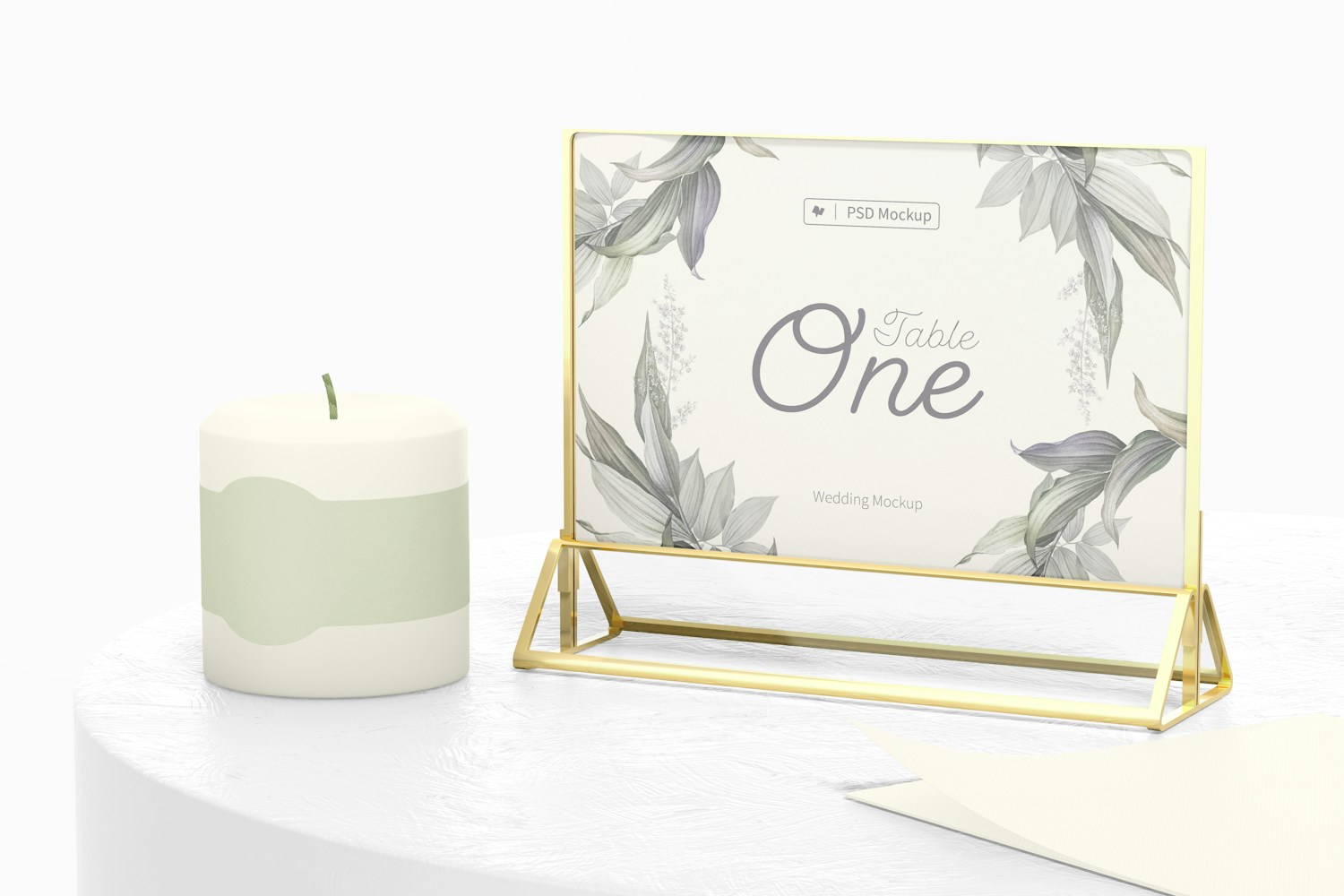 Acrylic Table Card Frame Mockup, with Candle