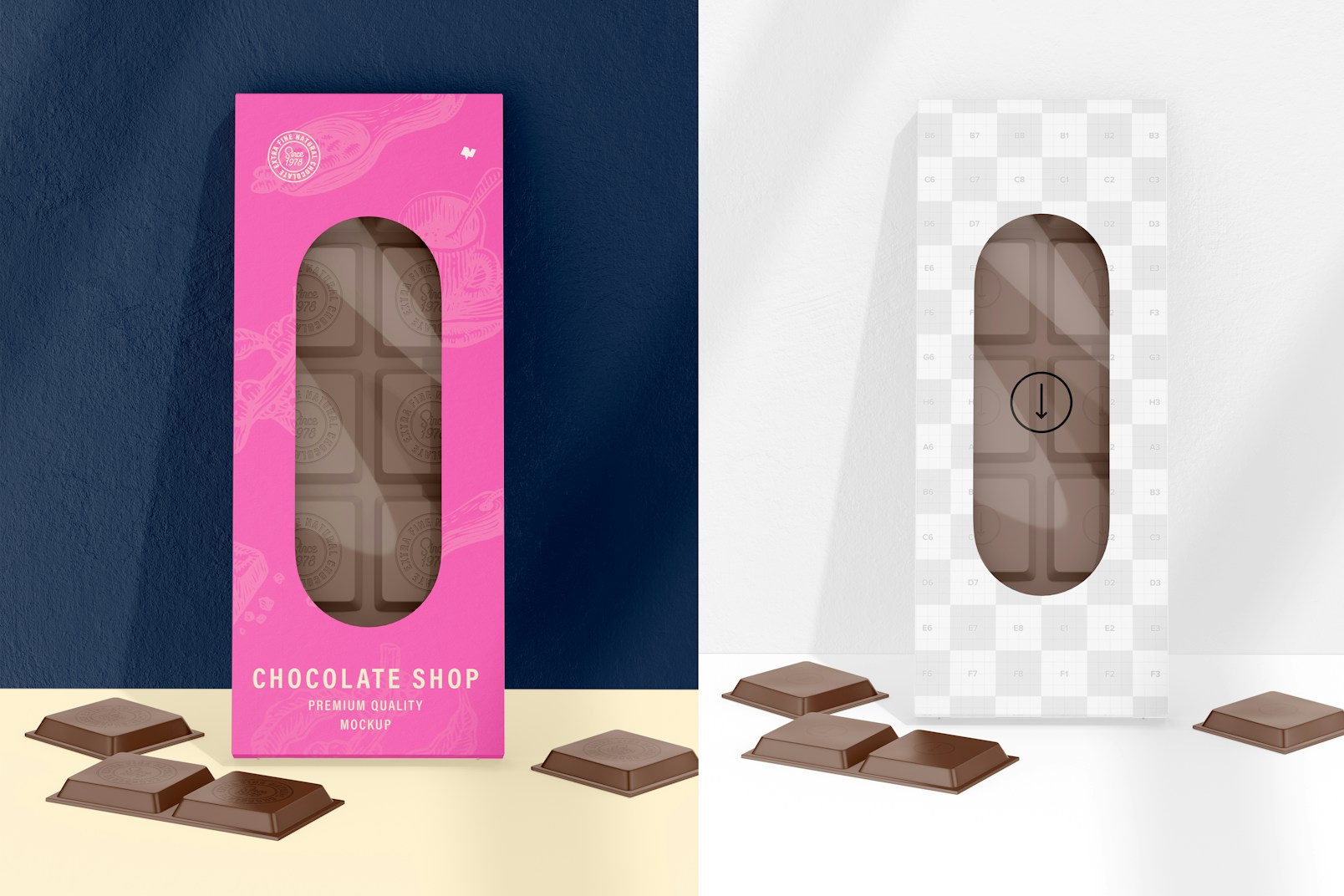 Maqueta de Cajas con Ventana Ovalada para Chocolate, Vista Frontal