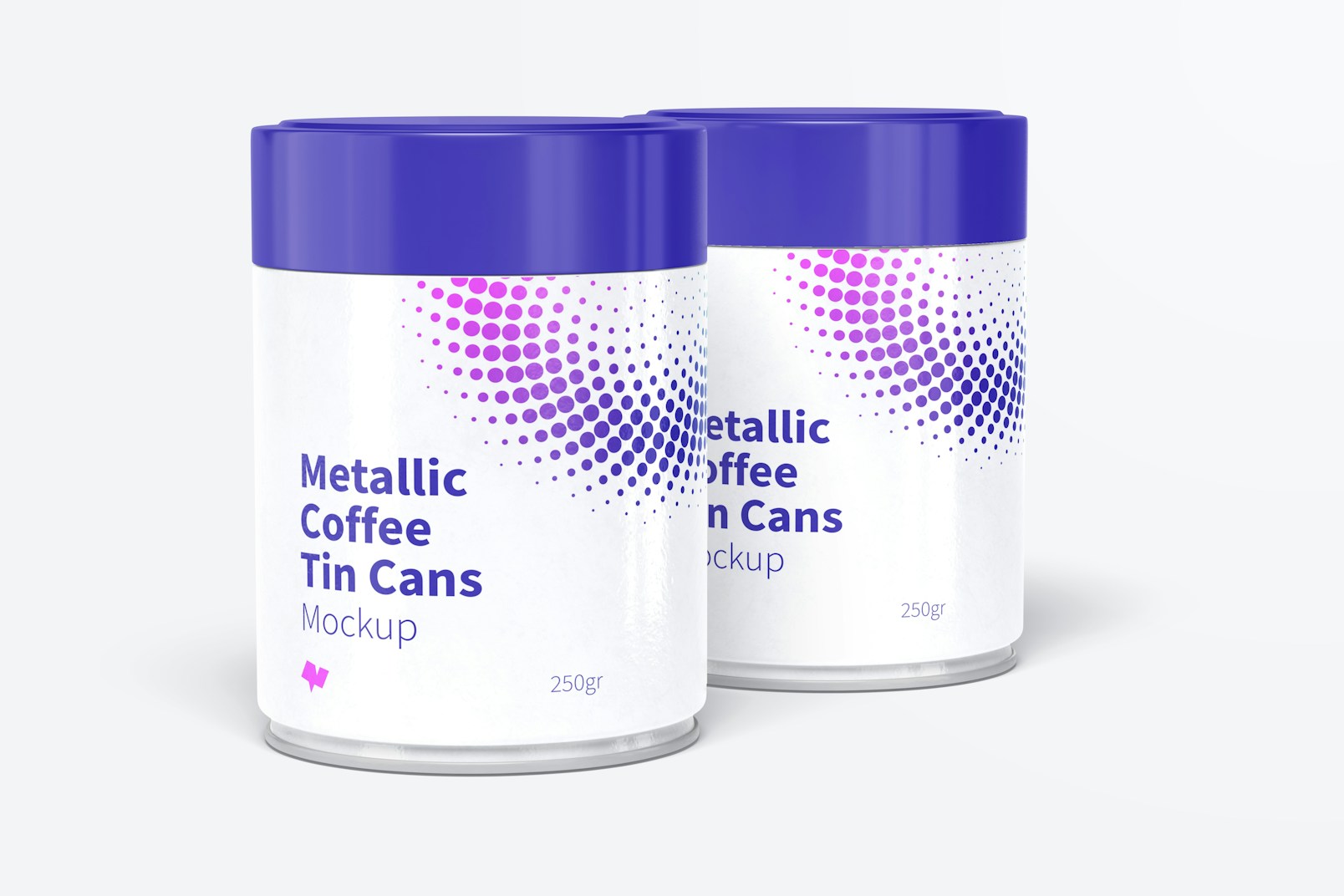 Metallic Coffee Tin Cans with Plastic Lids Mockup, Closed
