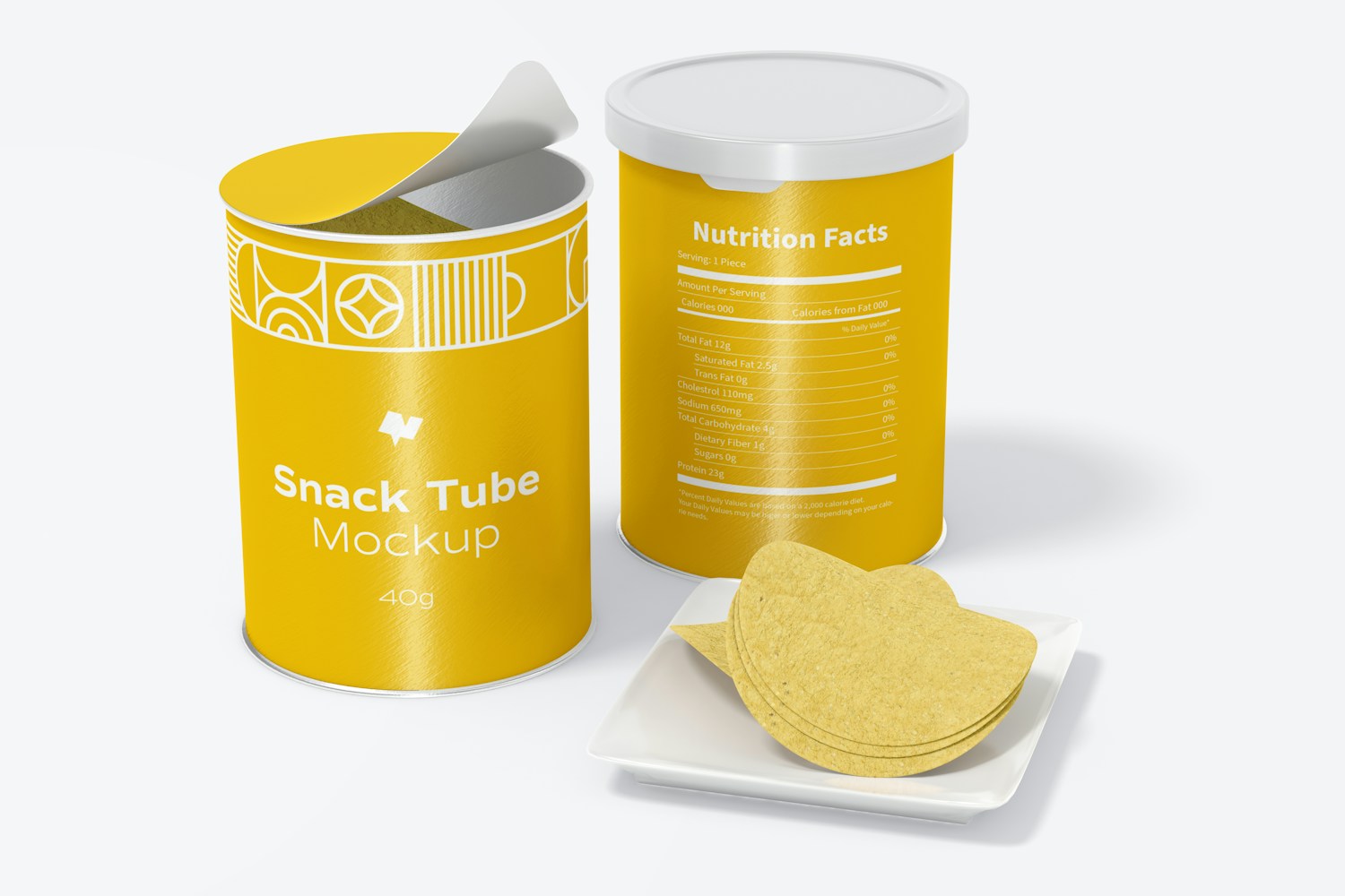 40g Snack Tube Mockup, Opened and Closed 40g Snack Tube Mockup, Opened and Closed