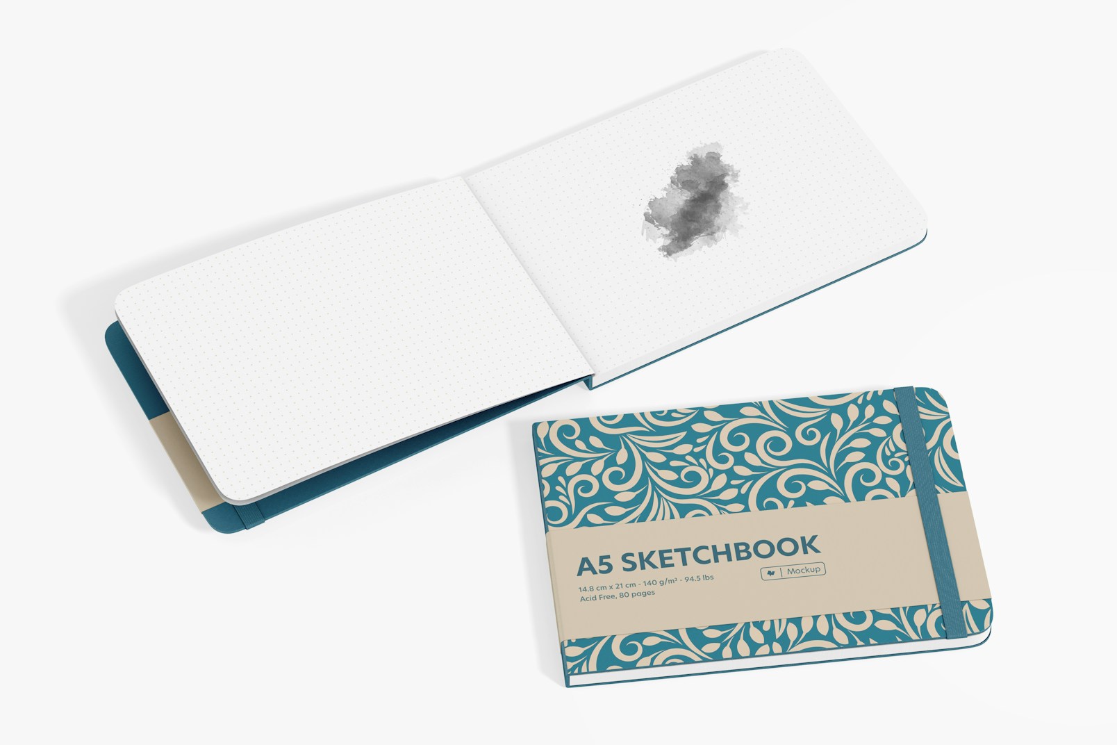 A5 Skecthbook Mockup, Opened and Closed