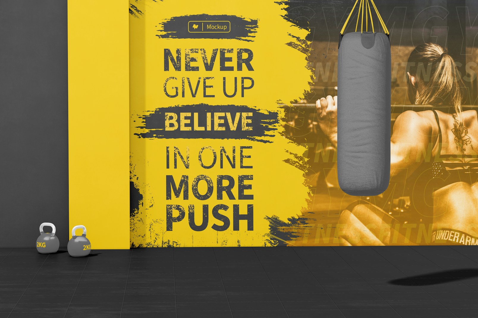 Gym Wall Mockup, Front View