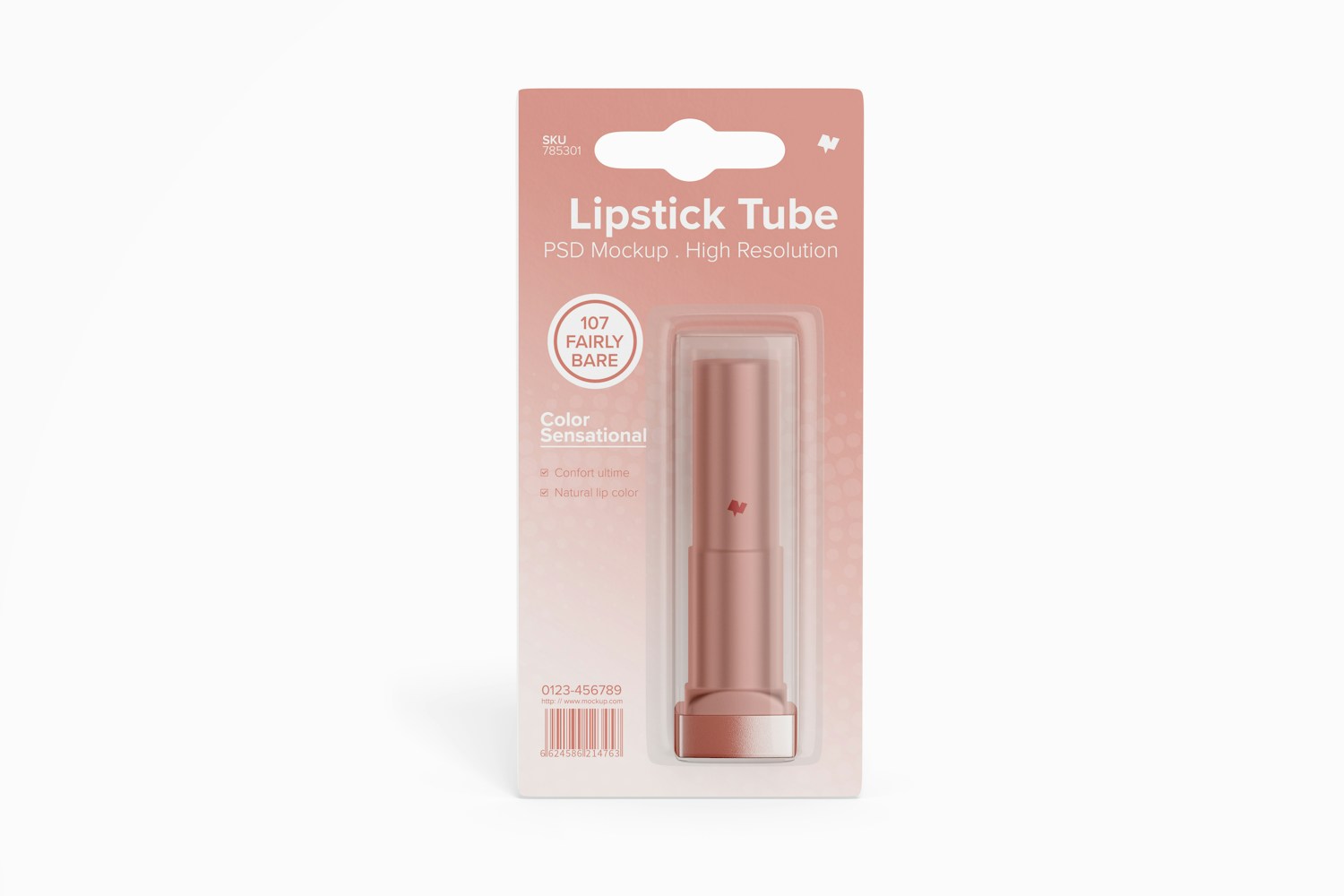 Lipstick Tube on Blister Mockup, Front View