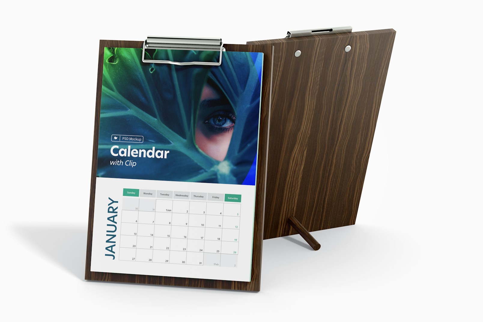 Maqueta de Calendario con Gancho, Vista Frontal y Posterior