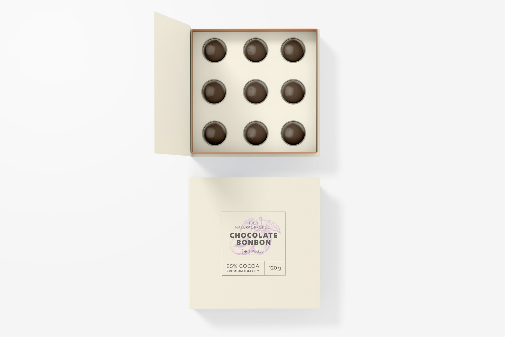 Chocolate Bonbon Luxury Box Mockup, Top View