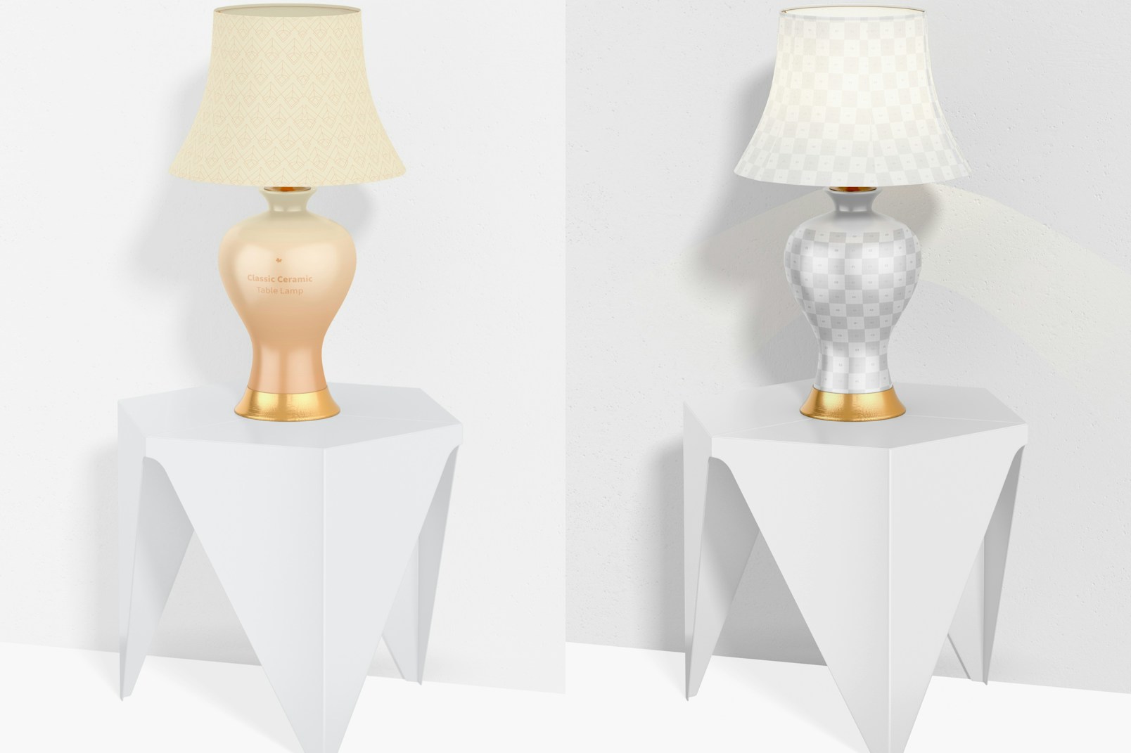 Classic Ceramic Table Lamp on a Table Mockup