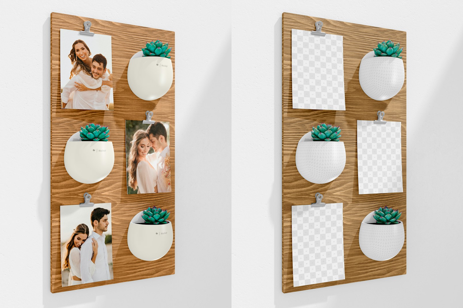 Rustic Photo Board with Pots Mockup, Left View