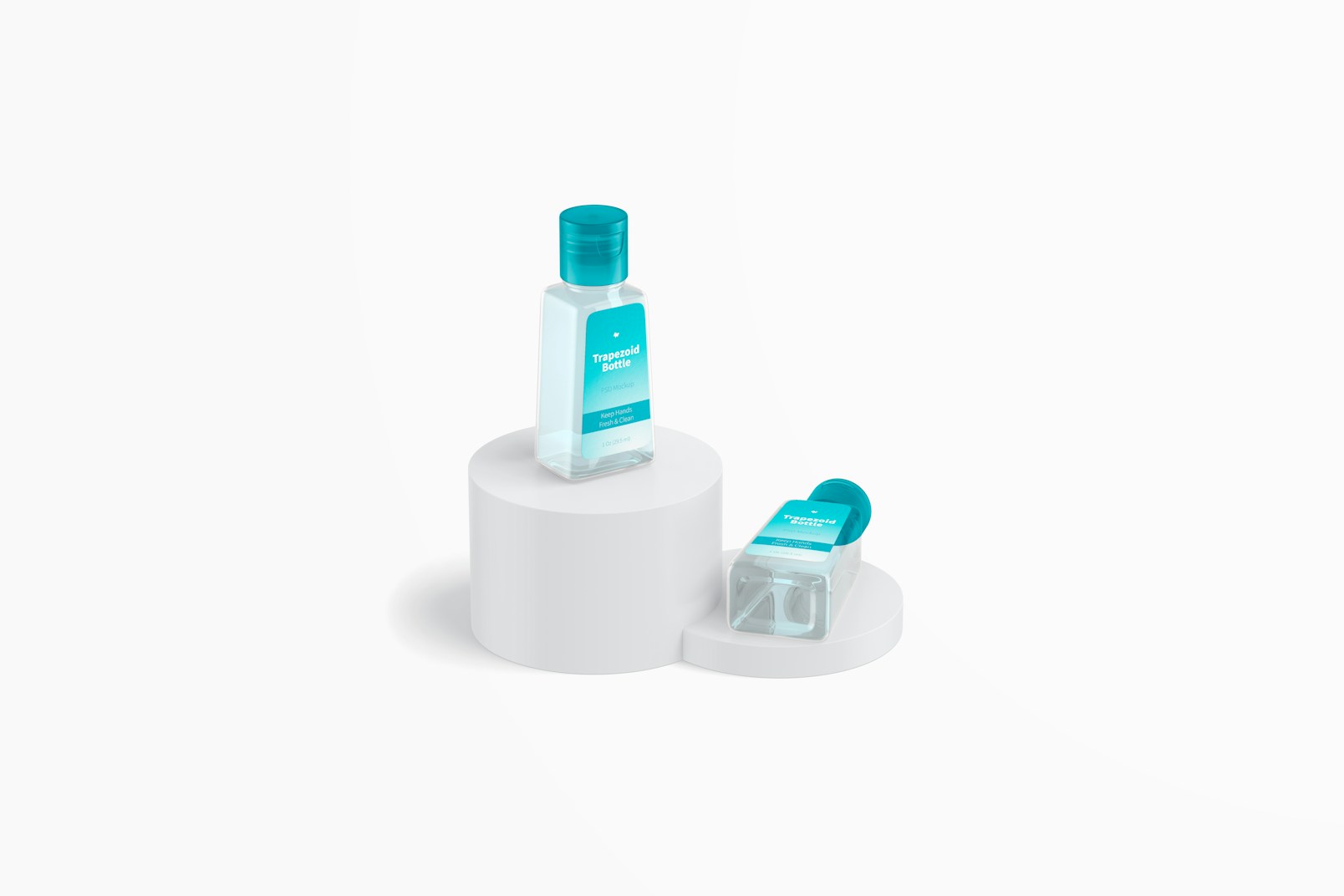 1 Oz Trapezoid Bottles Mockup, Standing and Dropped