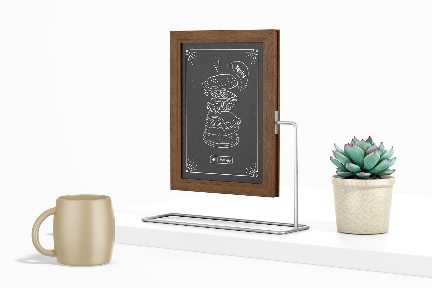 Chalkboard with Metal Stand with Plant Mockup