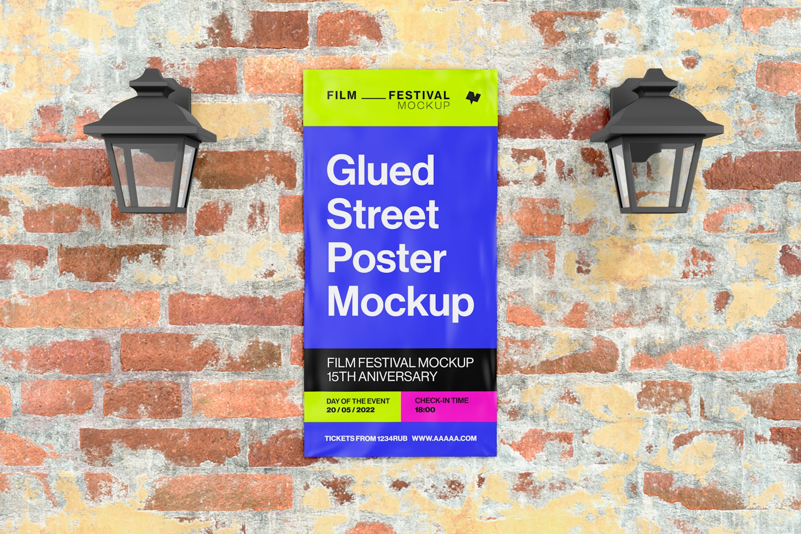 Glued Street Poster Mockup, Front View
