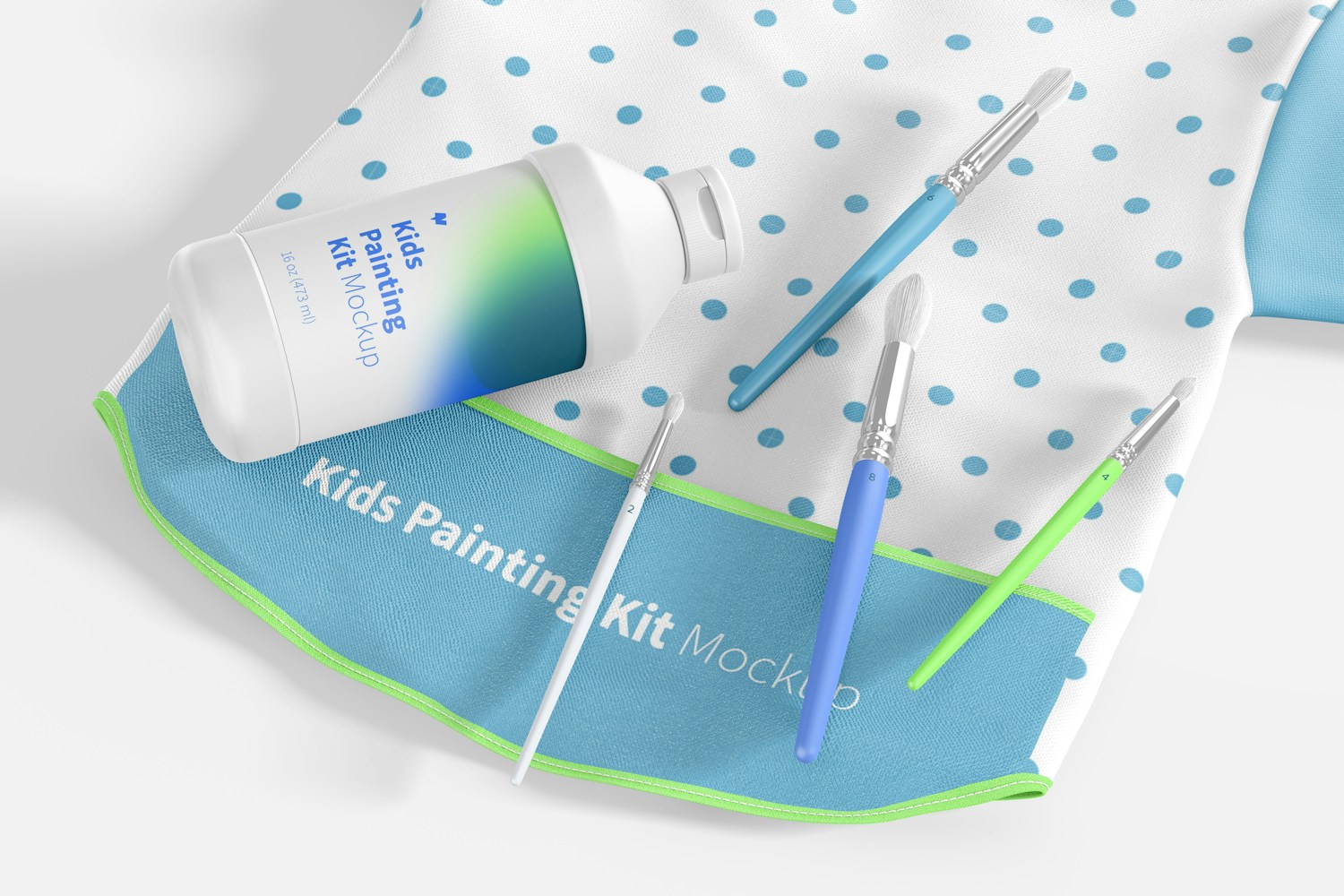 Kids Painting Kit Scene Mockup, Close Up Kids Painting Kit Scene Mockup, Close Up