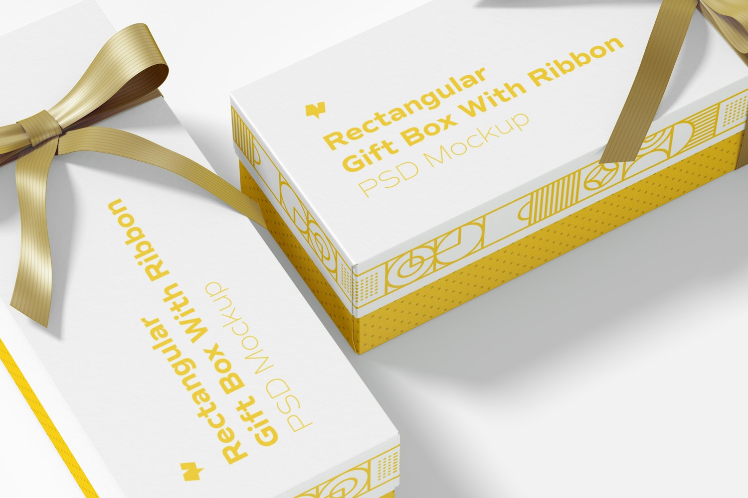 Rectangular Gift Boxes With Ribbon Mockup, Close Up