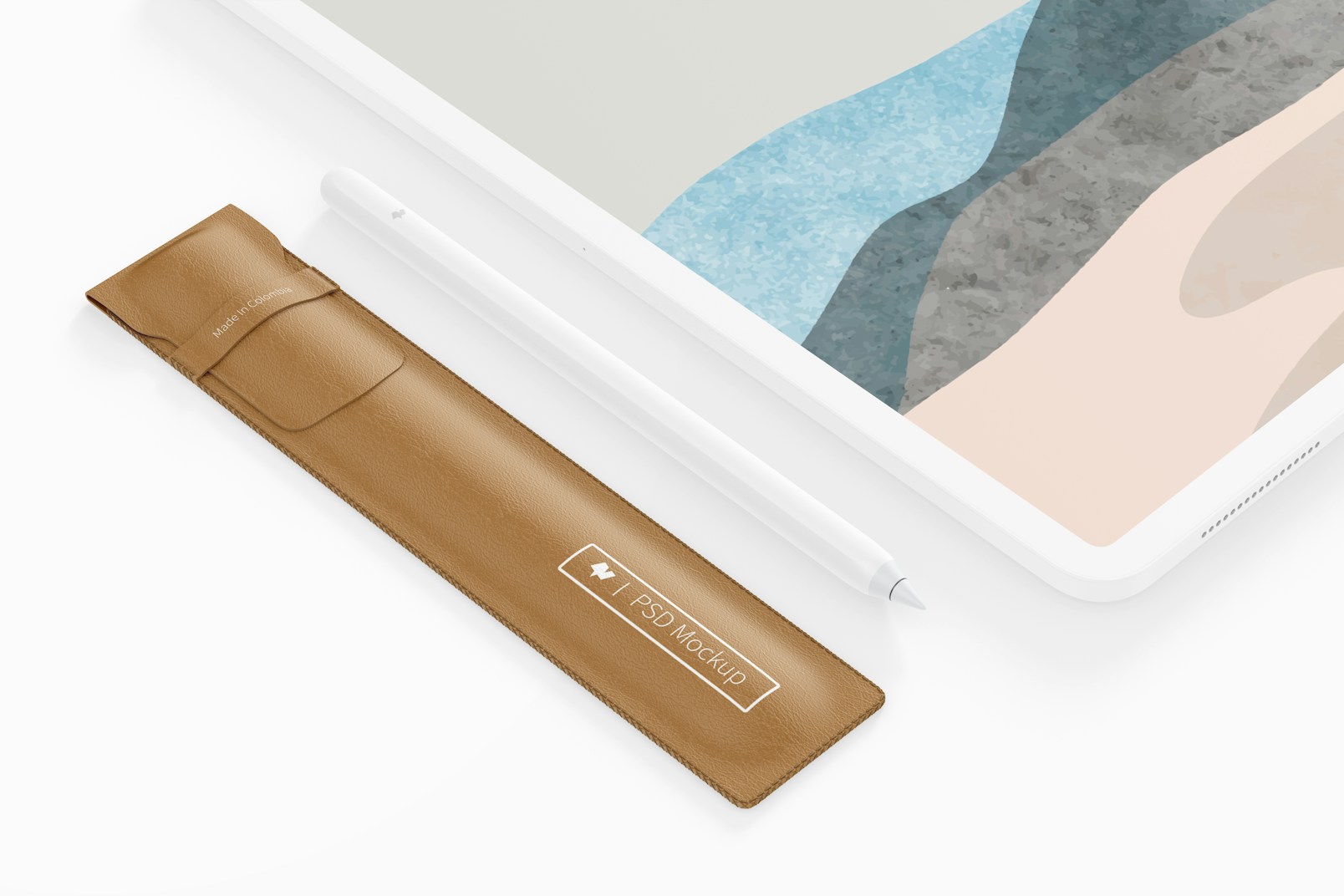 Leather Case for Apple Pencil Mockup, with iPad