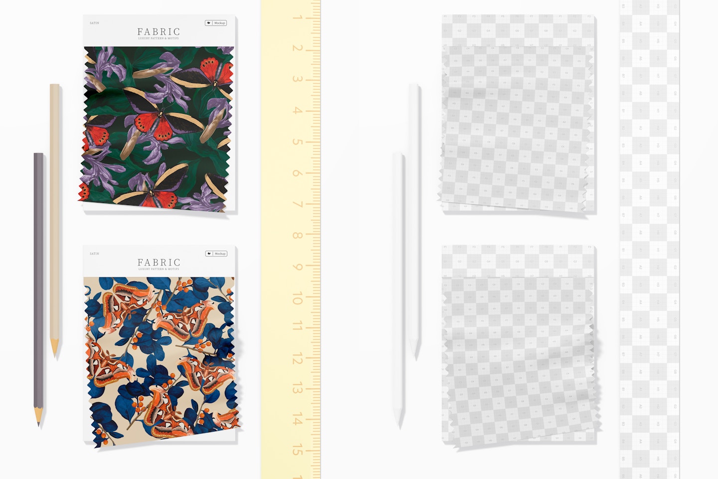 Satin Fabric Swatches Mockup, Top View 02