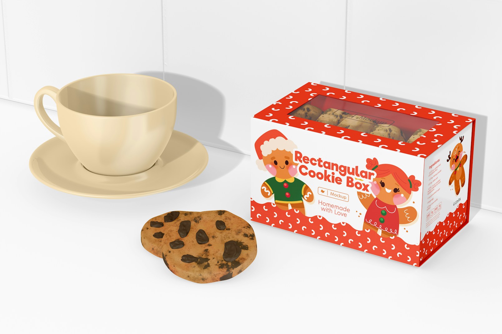 Rectangular Cookie Box Mockup, with Mug