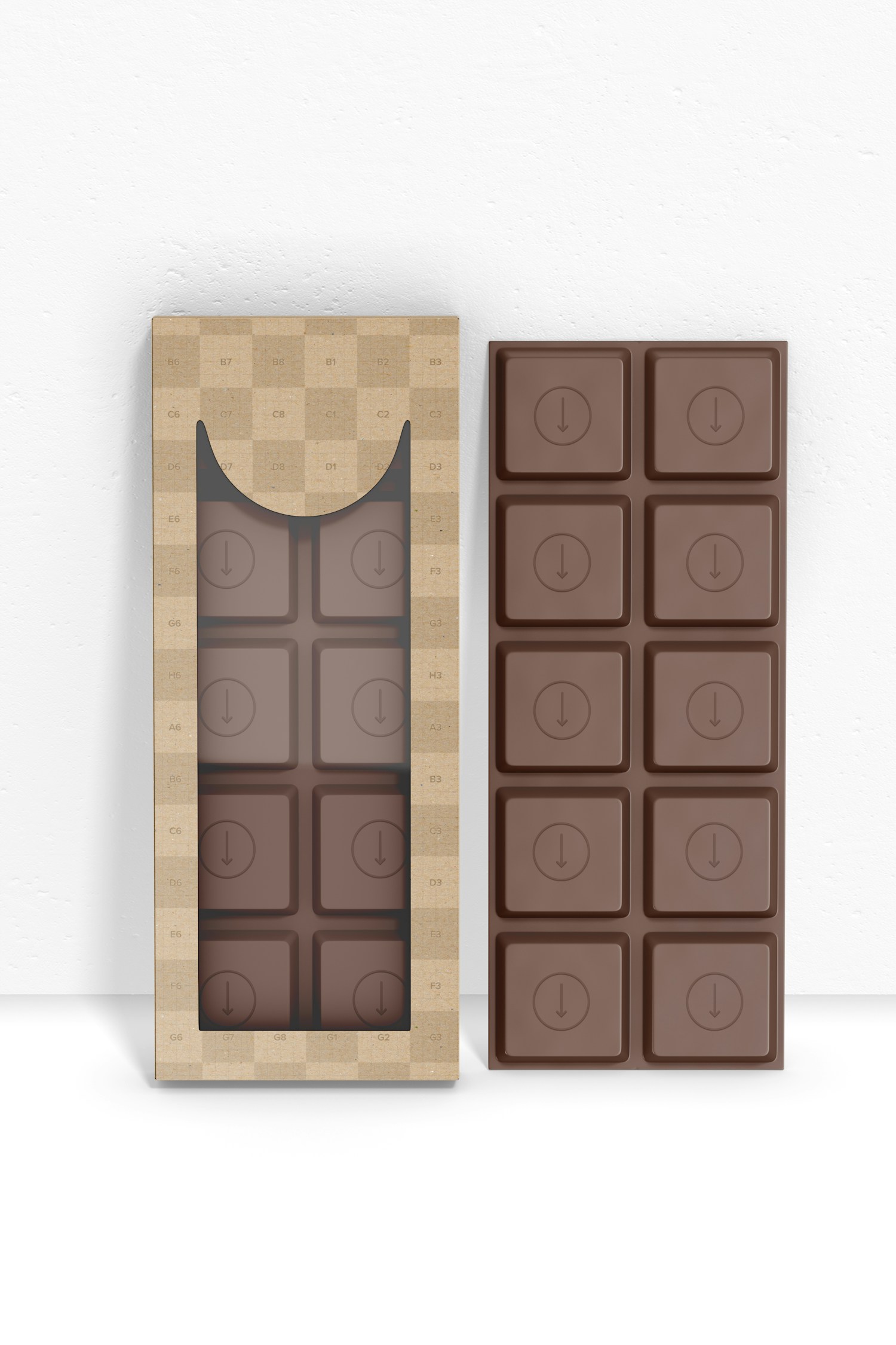 Maqueta de Caja de Chocolate con Ventana, Vista Frontal