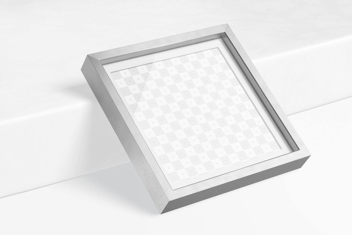 Square Metallic Shadow Box Frame Mockup, Leaned