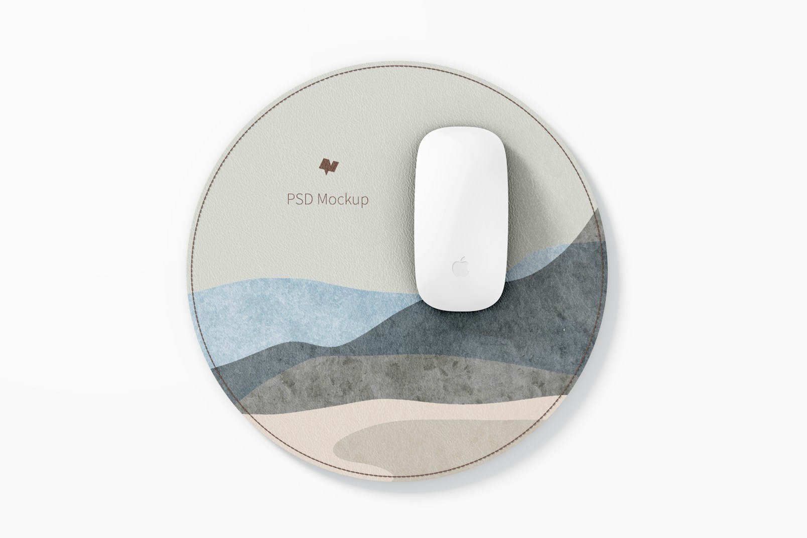 Round Leather Mouse Pad Mockup, Top View