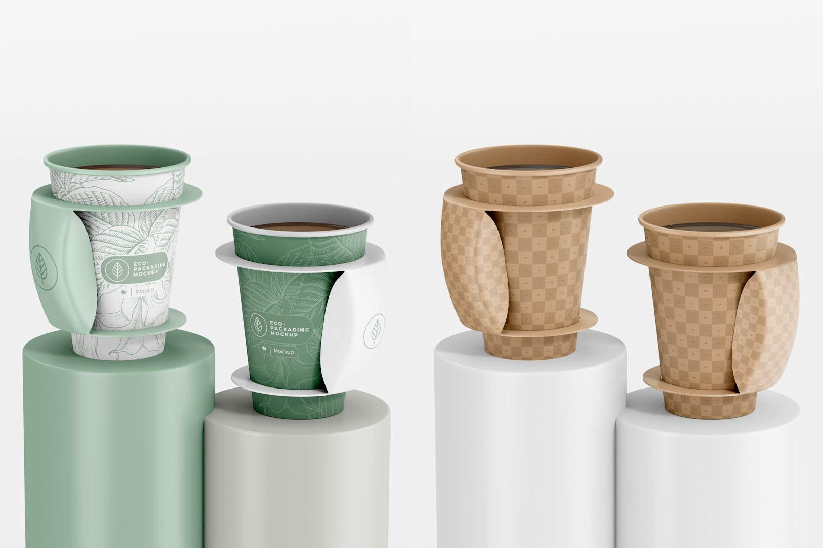 Coffee Cups with Handle Mockup, on Podium