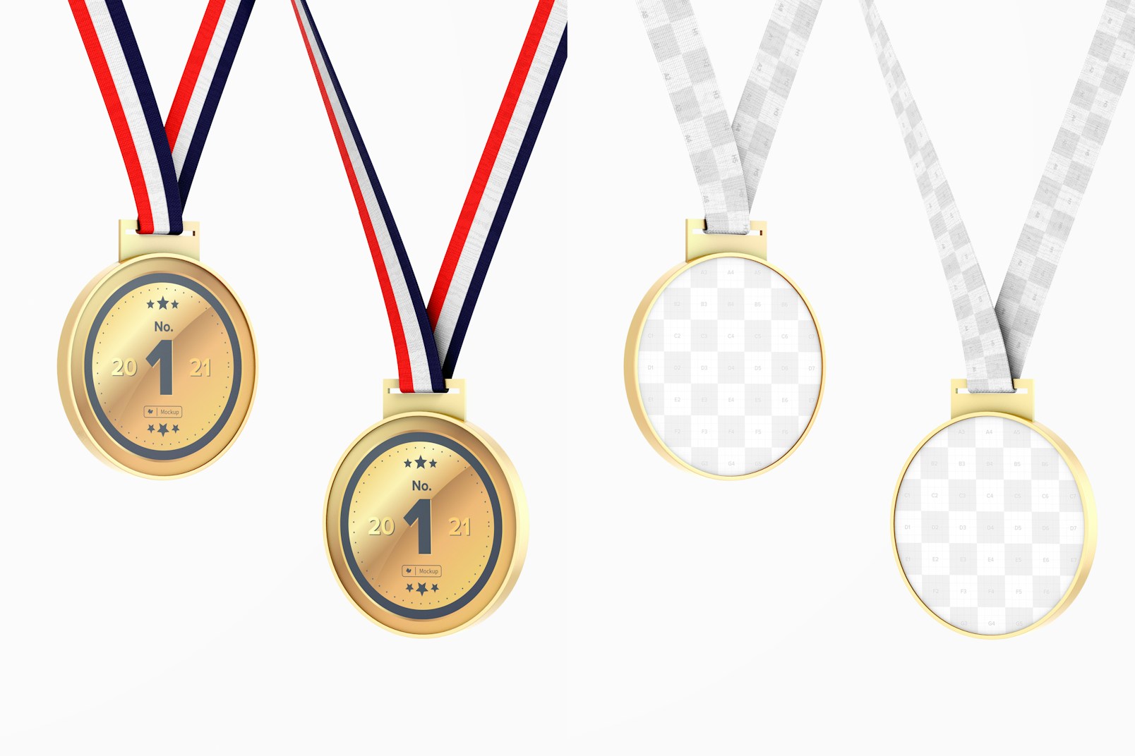 Round Competition Medals with Ribbon Mockup