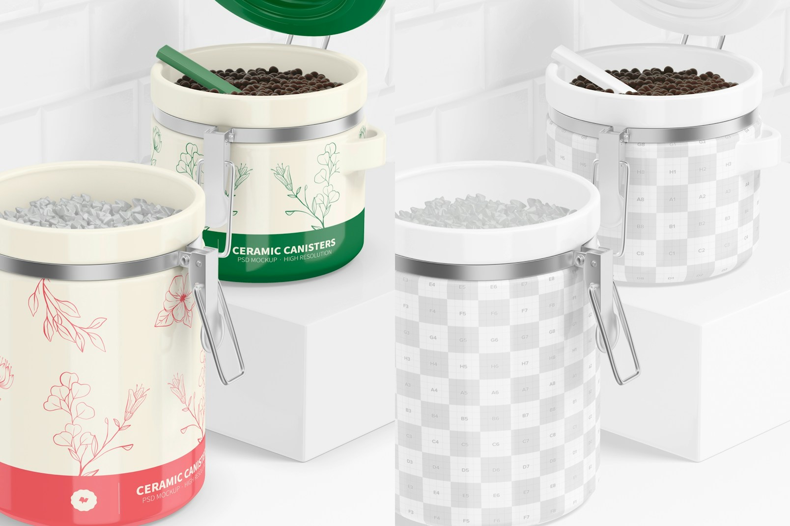 Ceramic Canisters with Spoon Mockup, Close Up
