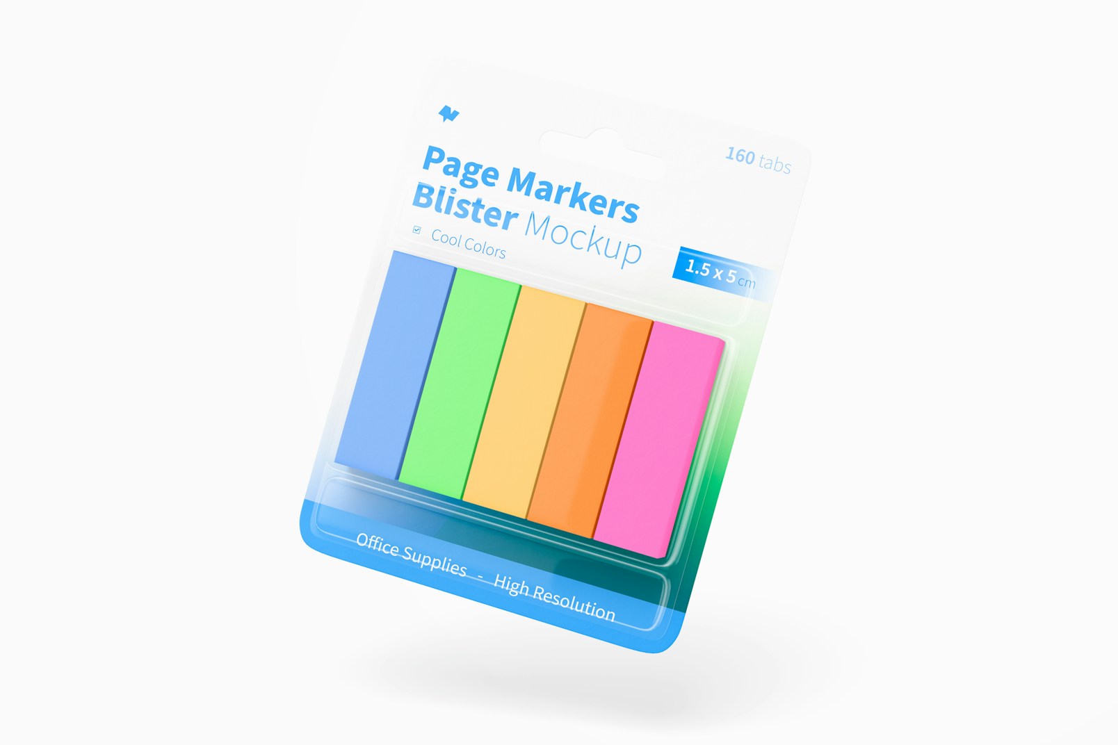 Page Markers Blister Mockup, Floating