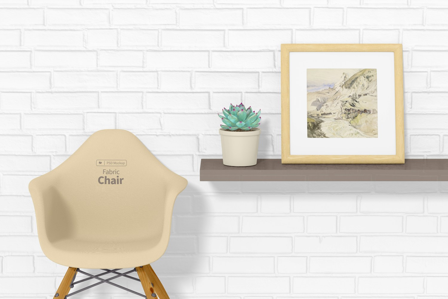 Square Frame on a Shelf with Fabric Chair Mockup