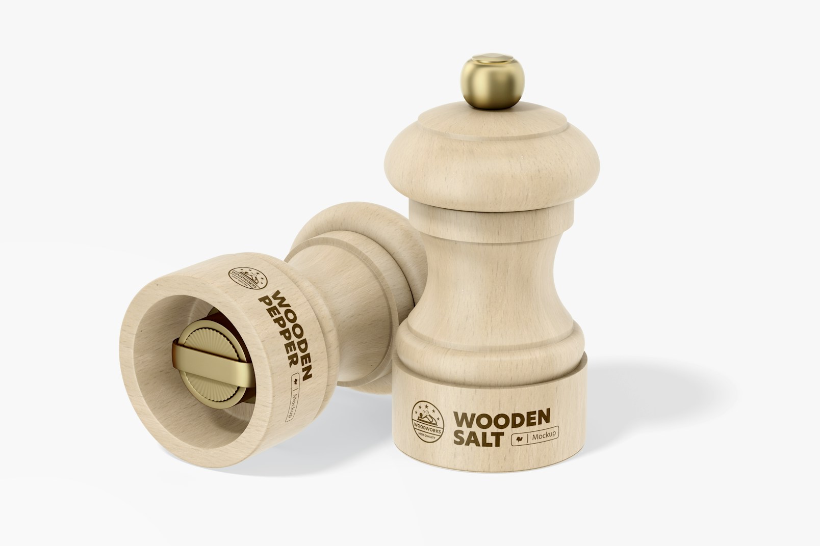 Wooden Salt and Pepper Grinder Mockup, Dropped and Standing