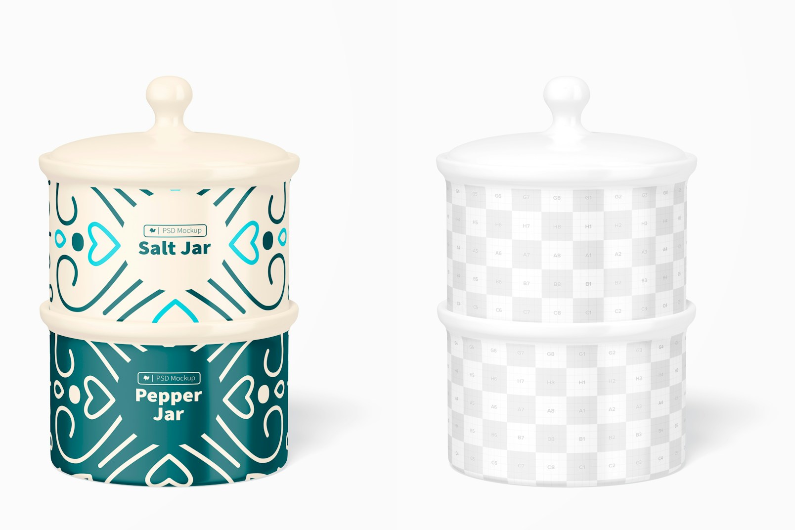 Ceramic Salt and Pepper Jars Mockup, Stacked