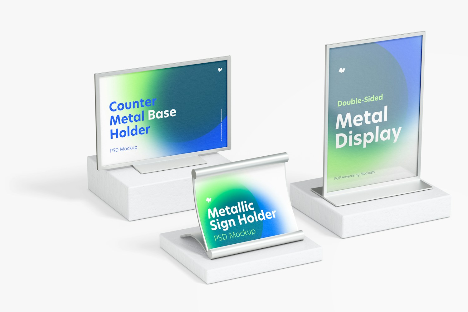 Metal Desktop Sign Holder Scene Mockup, Perspective