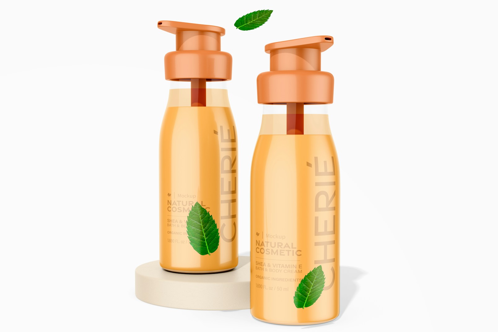 Body Cream Plastic Bottles Mockup, Dropped and Standing