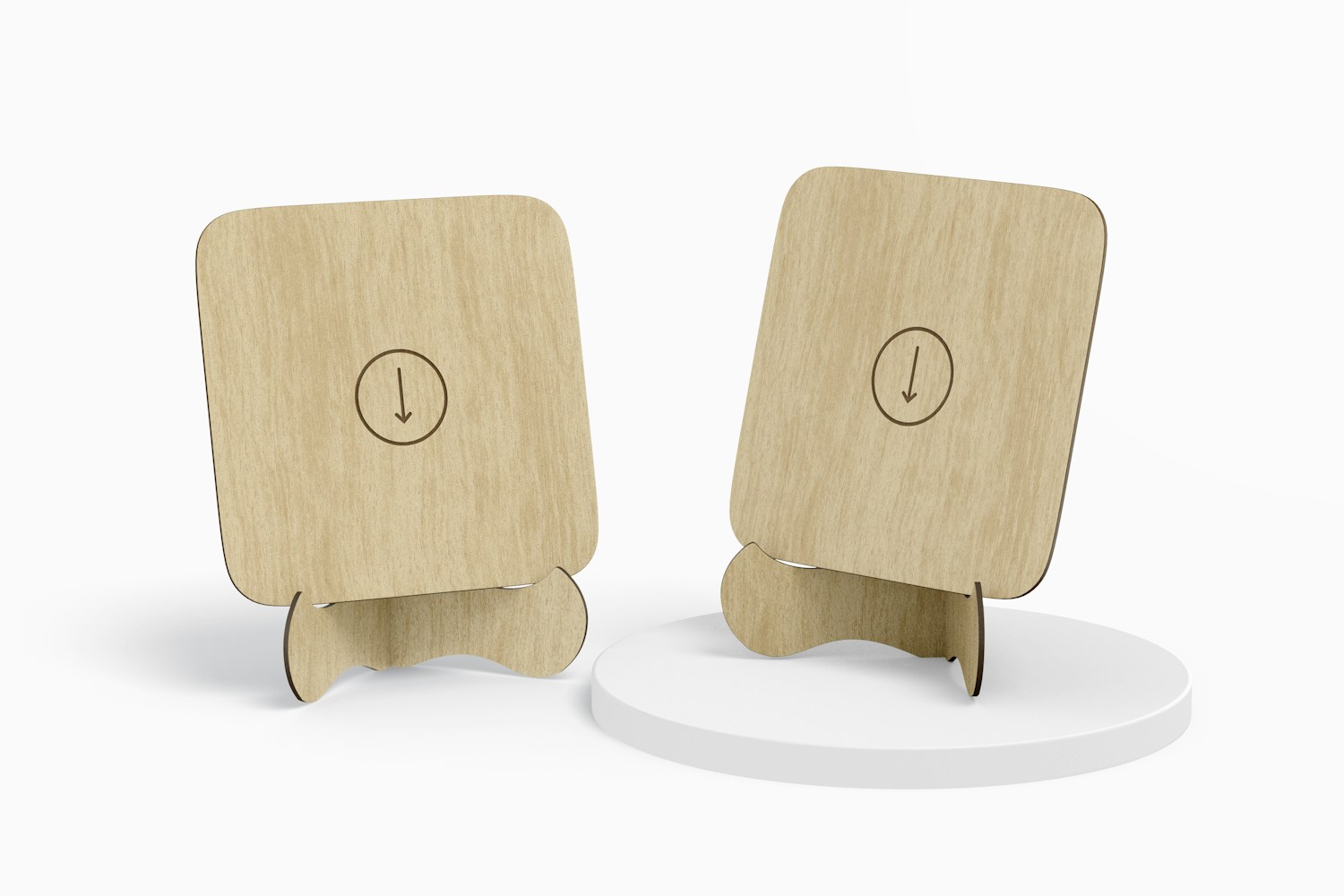 Wooden Table Sign Holders Mockup, Front View