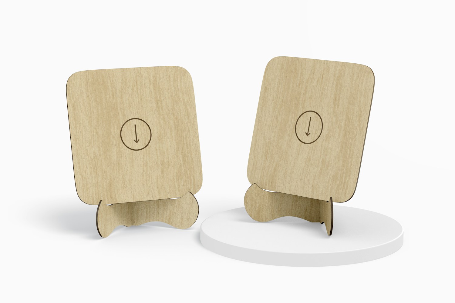 Wooden Table Sign Holders Mockup, Front View Wooden Table Sign Holders Mockup, Front View