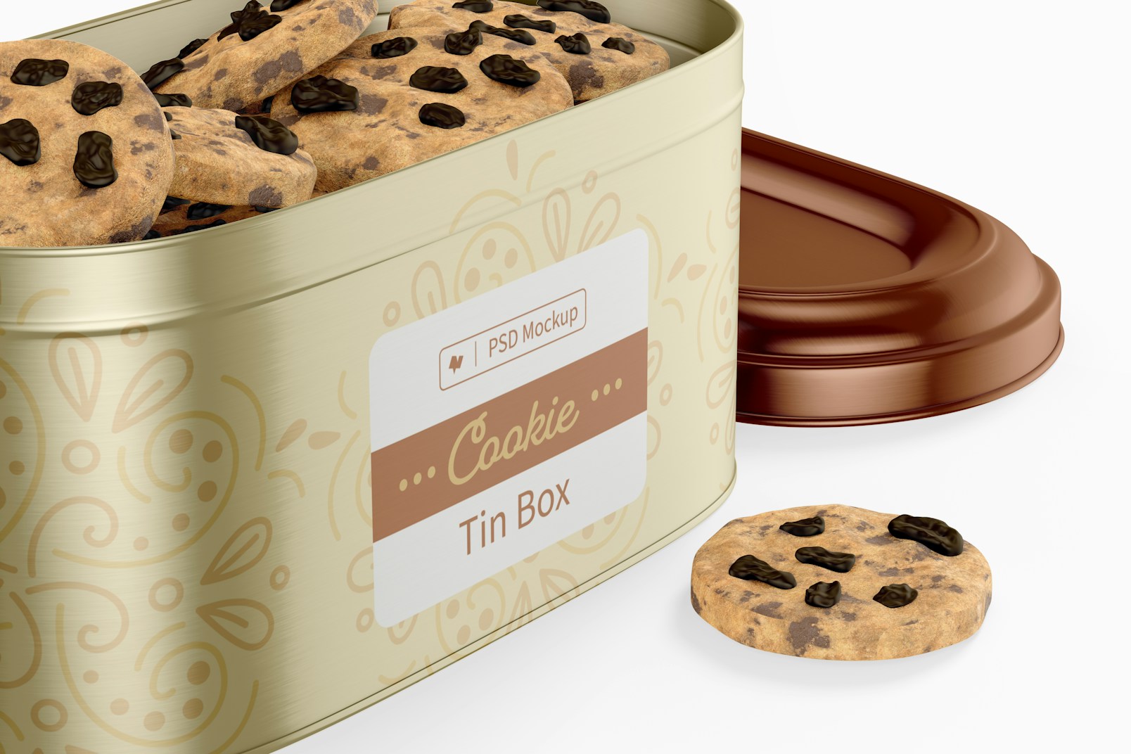 Rectangular Cookie Tin Box Mockup, Close Up