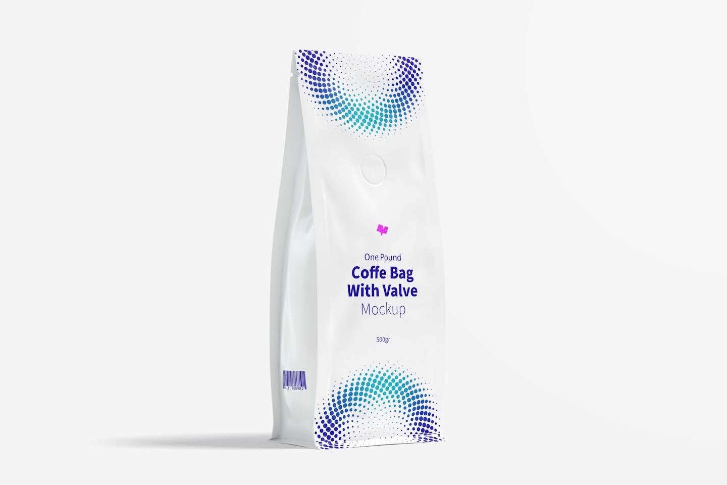 One Pound Coffee Bag with Valve Mockup, Side View