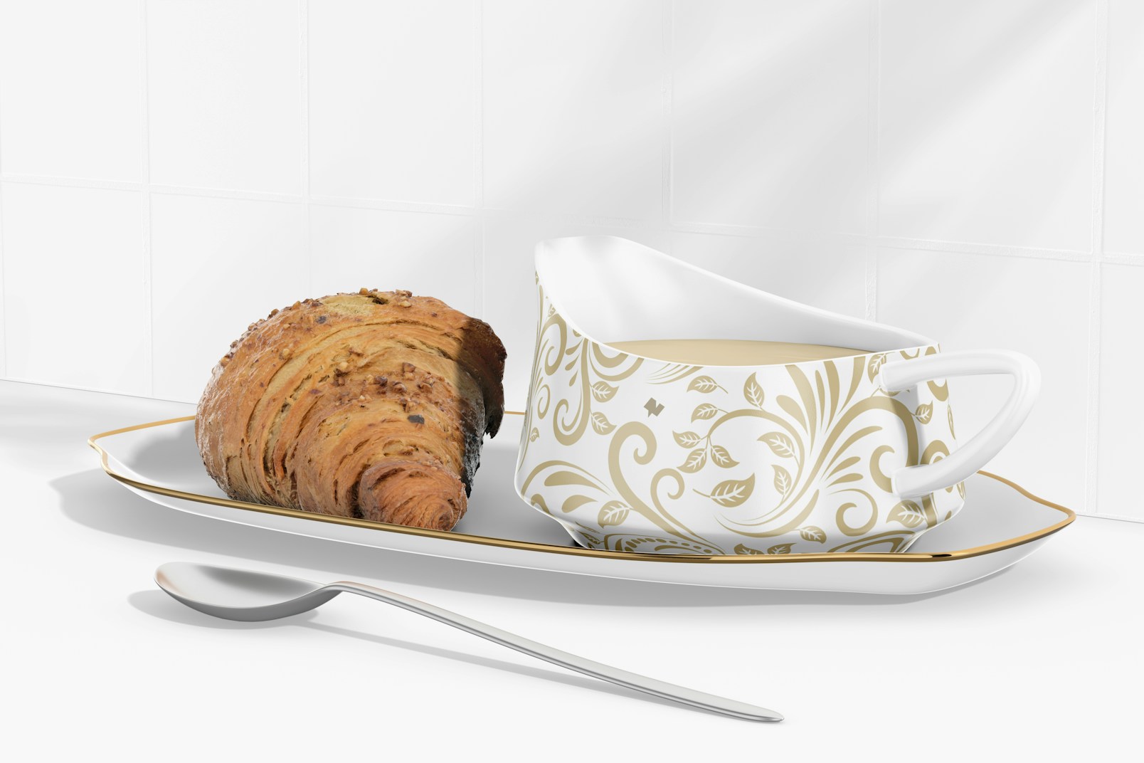Ceramic Sauce Cup with Bread Mockup