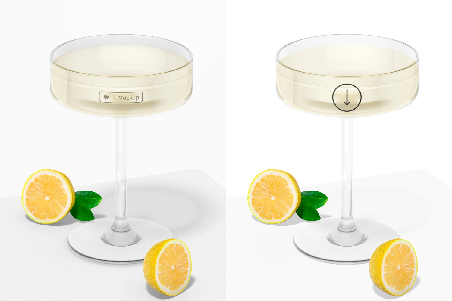 Flat Martini Glass Mockup, with Lemons